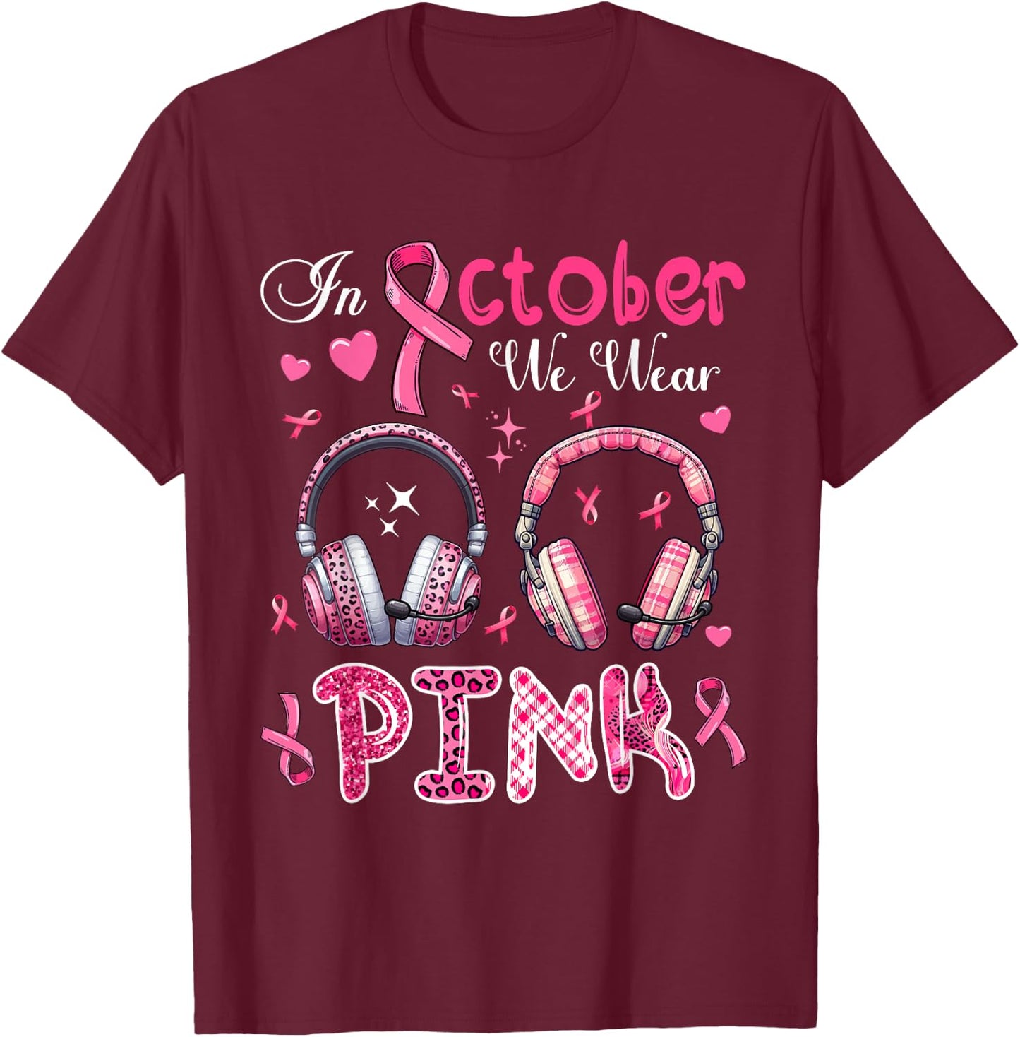 In October We Wear Pink Breast Cancer Awareness Dispatcher T-Shirt - T-Shirt | Maroon