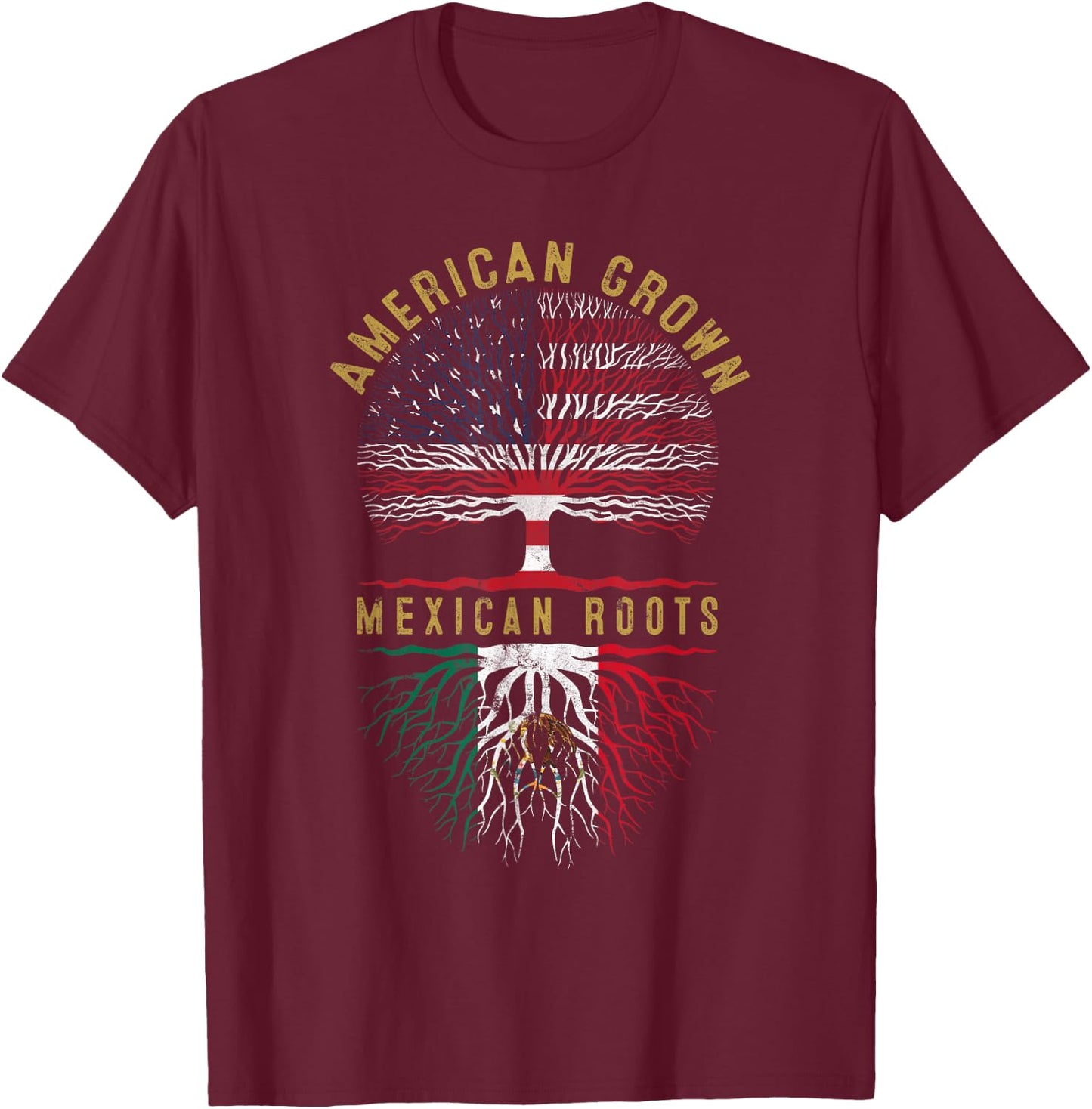 Distressed Tree USA Flag American Grown Mexican Roots T-Shirt - T-Shirt | Maroon