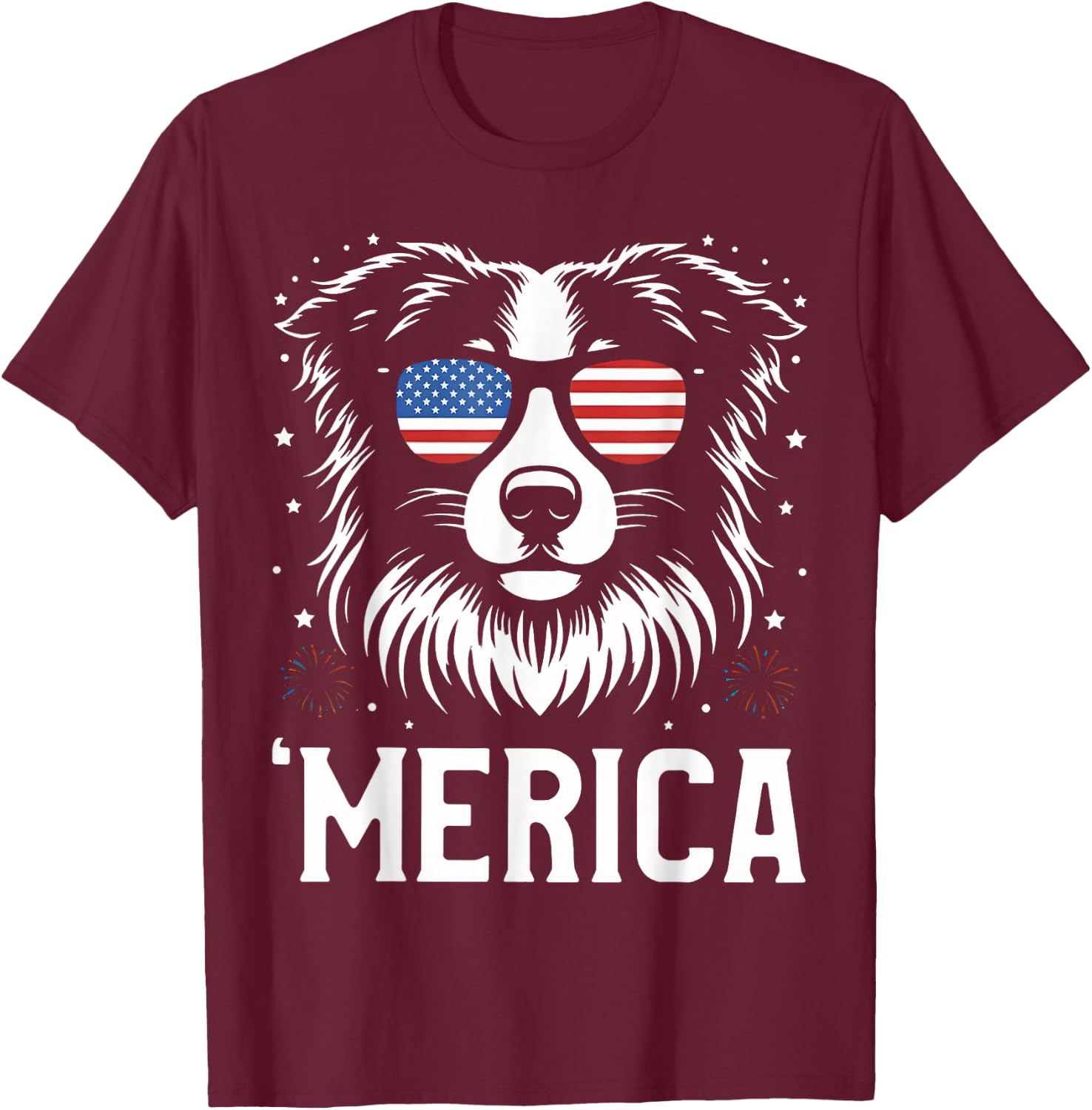 Australian Shepherd Merica Patriotic Dog American Flag Meme T-Shirt - T-Shirt | Maroon