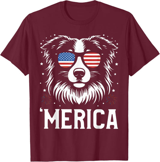 Australian Shepherd Merica Patriotic Dog American Flag Meme T-Shirt - T-Shirt | Maroon