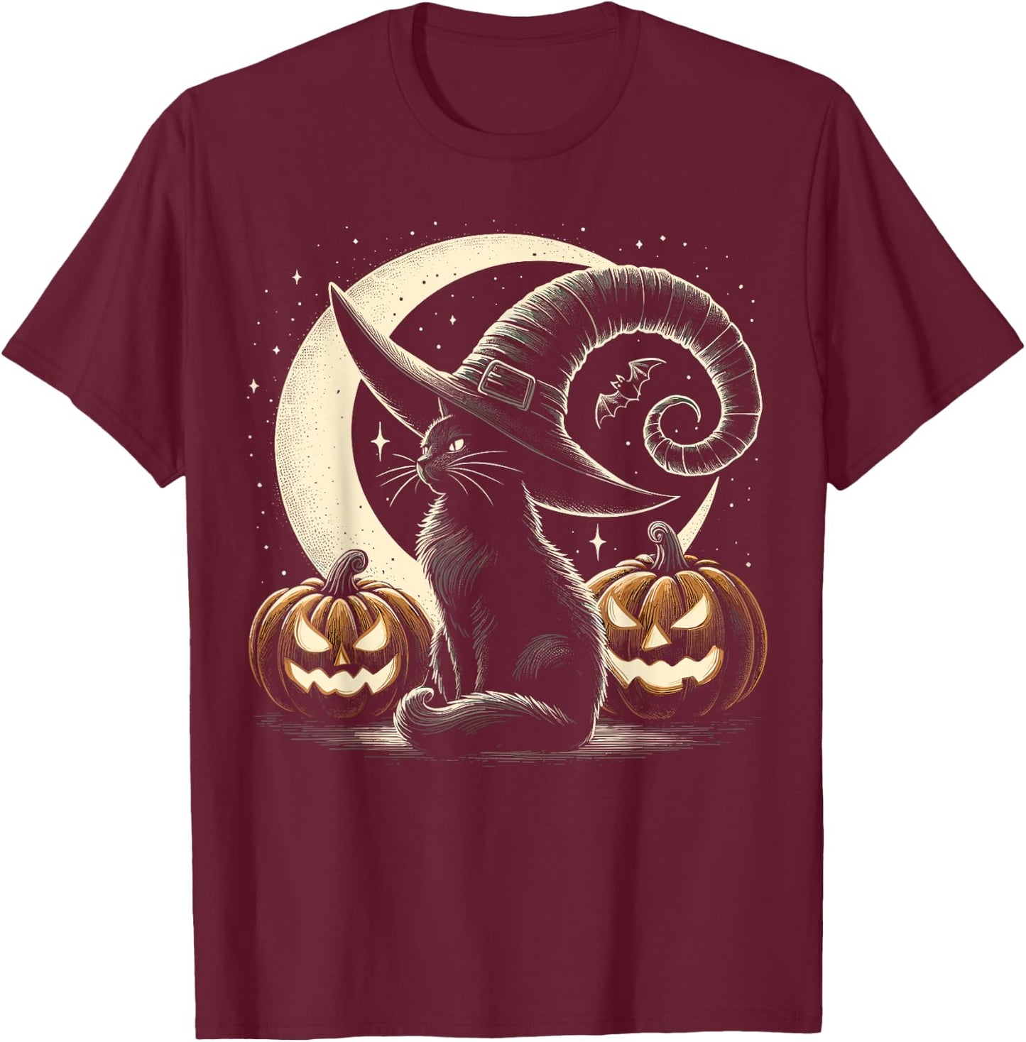 Black Cat Halloween Retro Pumpkin Costume Cat Women Kids T-Shirt - T-Shirt | Maroon