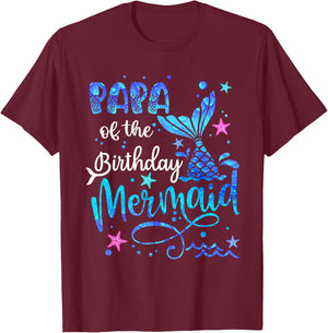Papa Of The Birthday Mermaid Matching Family 1st Birthday T-Shirt - T-Shirt | Maroon