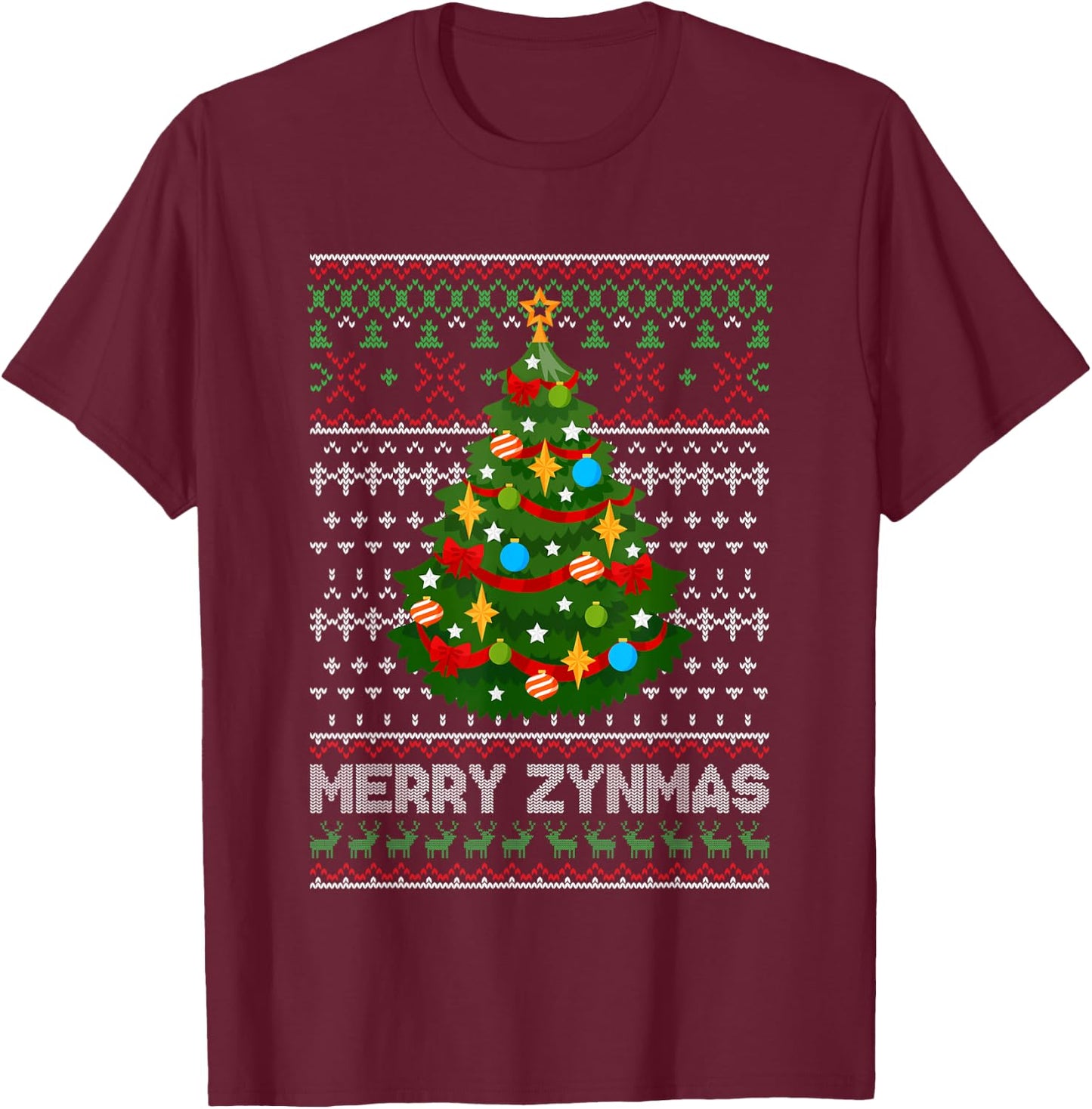 Merry Zynmas Christmas Tree T-Shirt - T-Shirt | Maroon