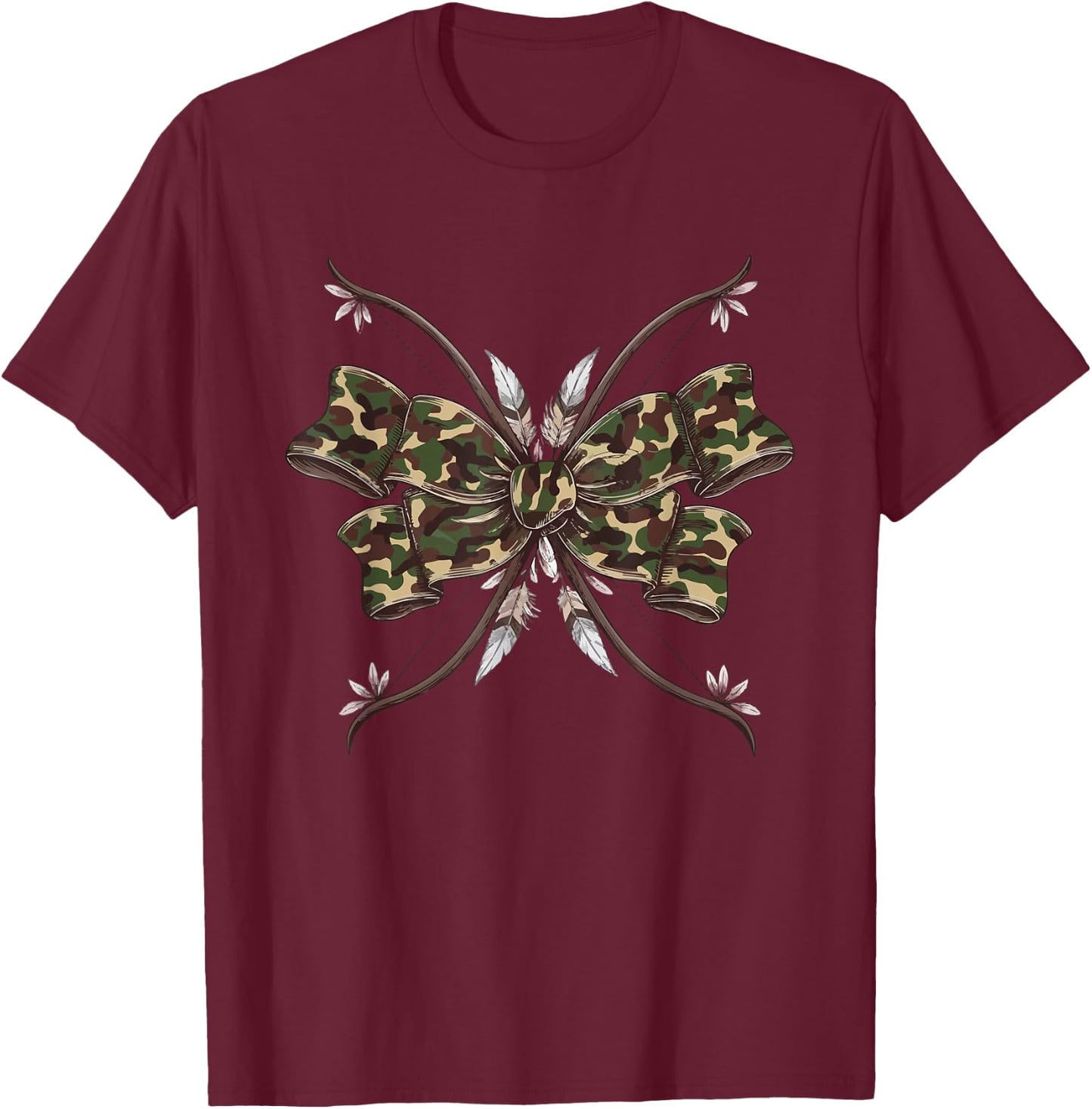 Coquette Camo Bow Camouflage Antlers Hunting Duck Women Girl T-Shirt - T-Shirt | Maroon
