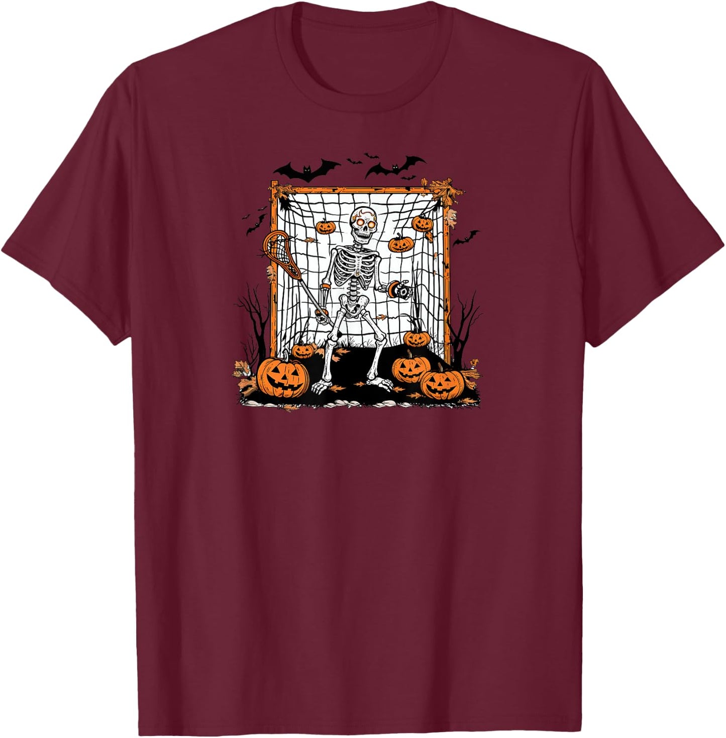 Halloween Lacrosse Skeleton Goalie T-Shirt - T-Shirt | Maroon