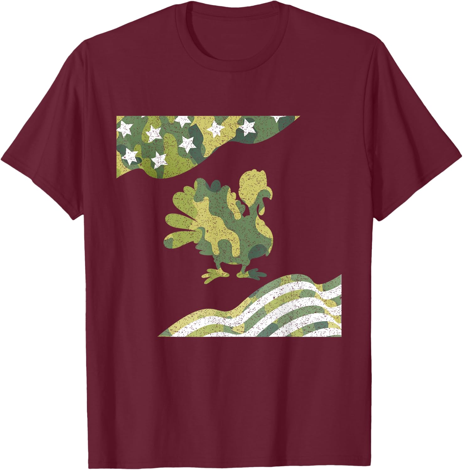 Thanksgiving Camo American Flag Turkey USA Hunting Day Men T-Shirt - T-Shirt | Maroon