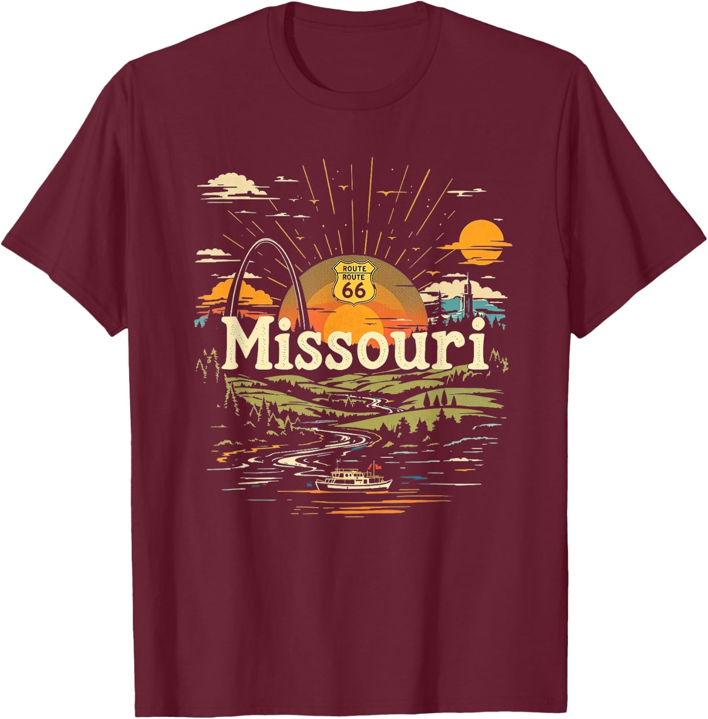 Retro Missouri Home State MO Nature Sunset Vintage T-Shirt - T-Shirt | Maroon