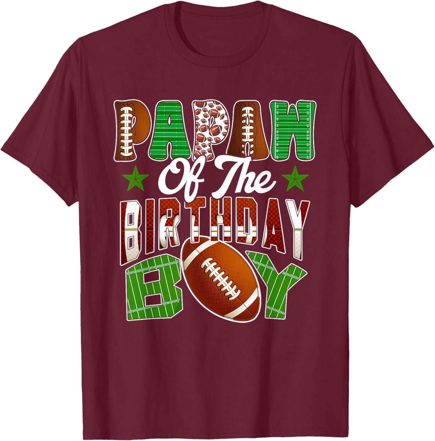 Papaw of The Birthday Boy Football Party Family Matching T-Shirt - T-Shirt | Maroon