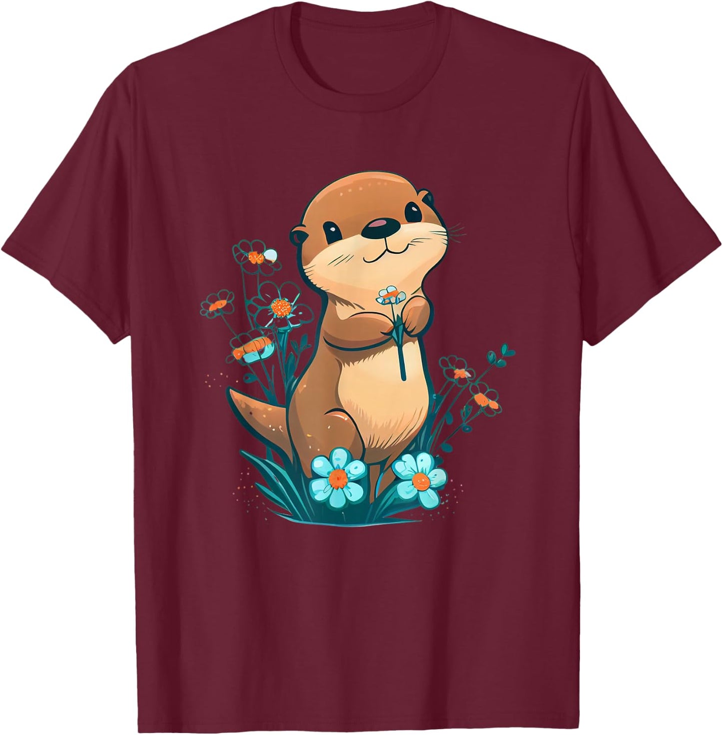 Baby Otter Blumen – Otter T-Shirt - T-Shirt | Maroon