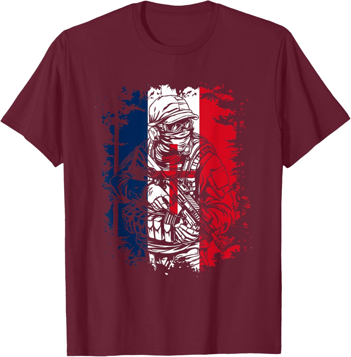 Soldier with French Flag and Cross of Lorraine , Black, S T-Shirt - T-Shirt | Maroon