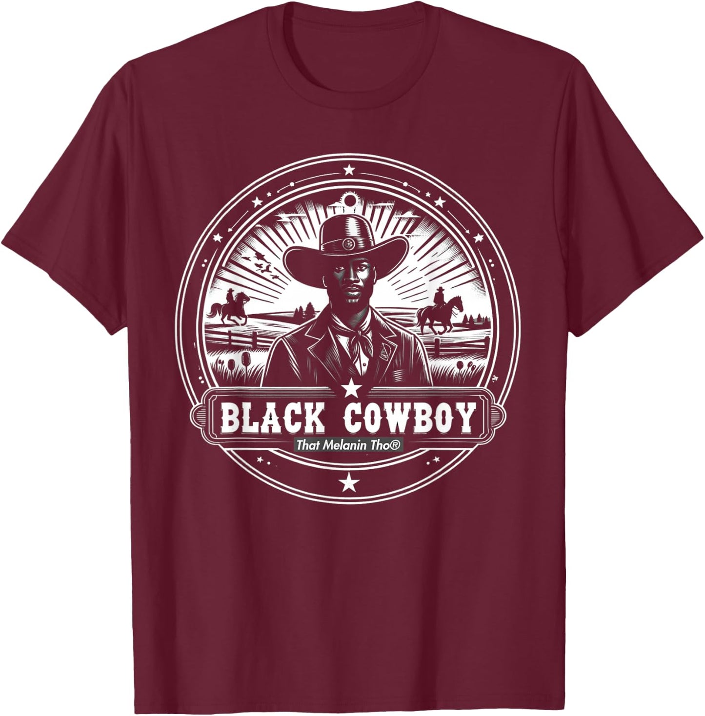 Black Cowboy African American History Afro Black Cowboy T-Shirt - T-Shirt | Maroon