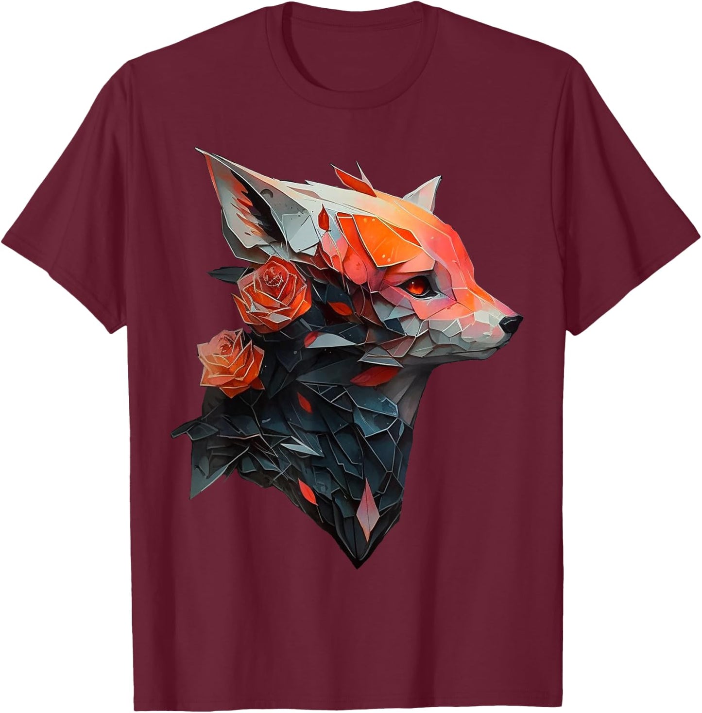 @n!mal Fox Art Tierliebhaber Motiv Tiere , Kind, , Kurzarm, , Schwarz, S T-Shirt - T-Shirt | Maroon