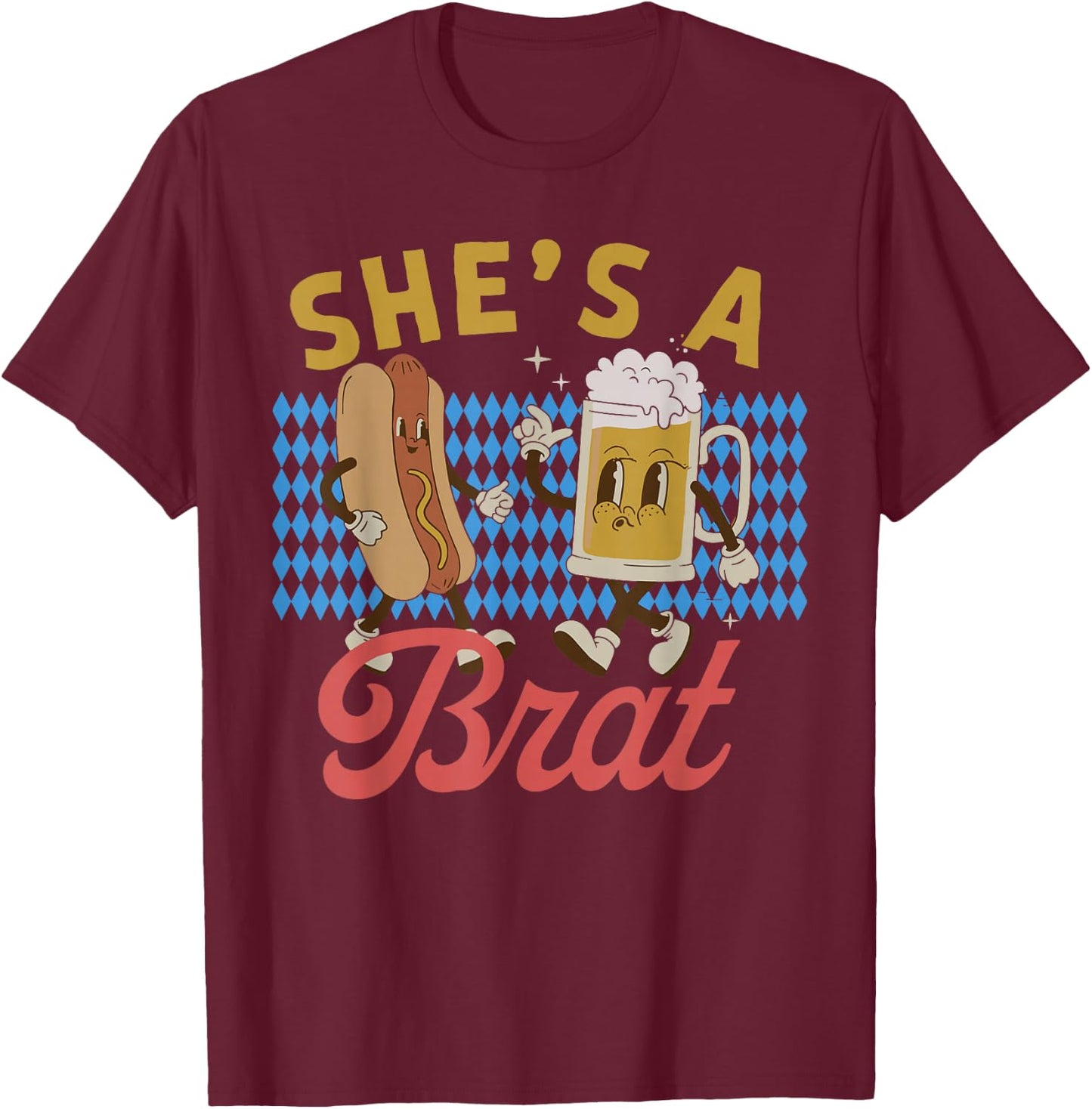 Funny Oktoberfes Hes the Wurst Shes a Brat Couples Matching T-Shirt - T-Shirt | Maroon