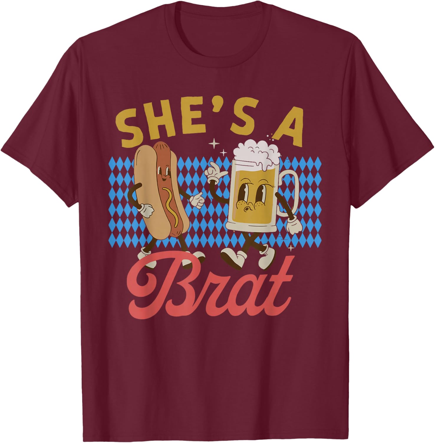 Funny Oktoberfes Hes the Wurst Shes a Brat Couples Matching T-Shirt - T-Shirt | Maroon