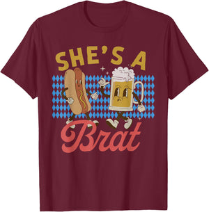 Funny Oktoberfes Hes the Wurst Shes a Brat Couples Matching T-Shirt - T-Shirt | Maroon