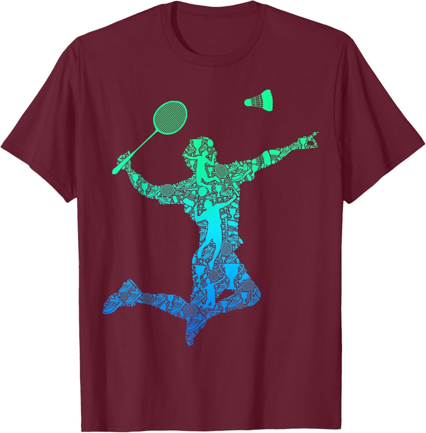 Badminton Shuttlecock Badminton Player Boys Children Men's , black T-Shirt - T-Shirt | Maroon