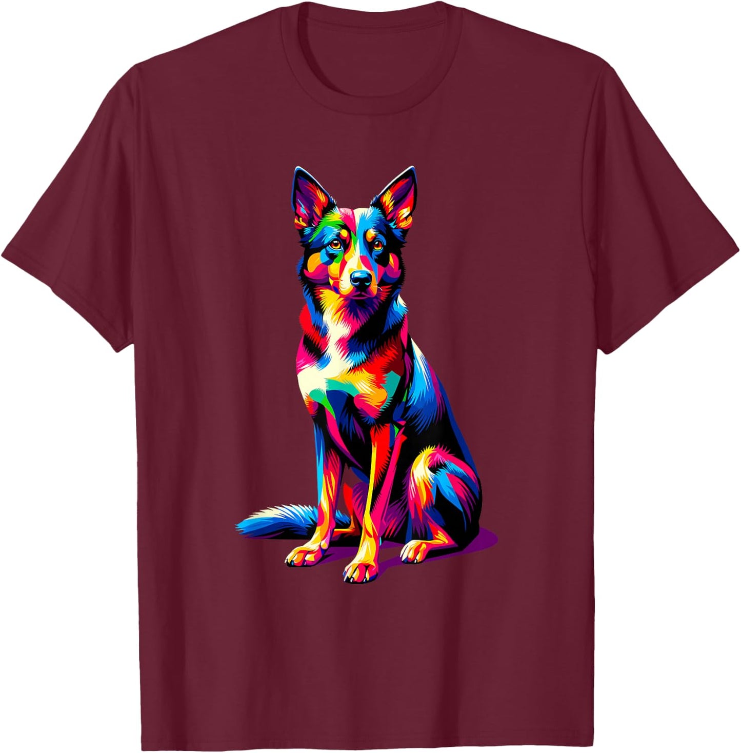 Colorful Pop Art Australian Kelpie Sheepdog T-Shirt - T-Shirt | Maroon
