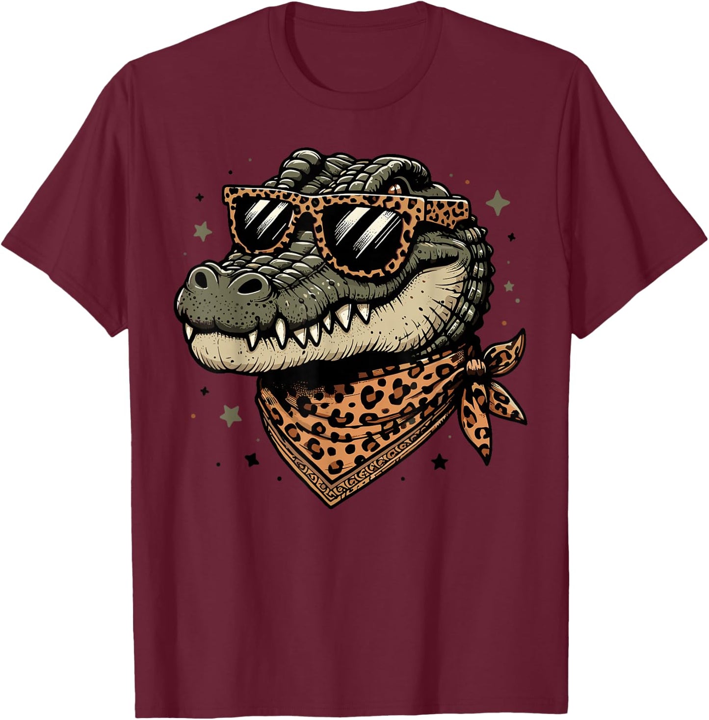 Crocodile Alligator Leopard Scarf Wearing Sunglasses T-Shirt - T-Shirt | Maroon