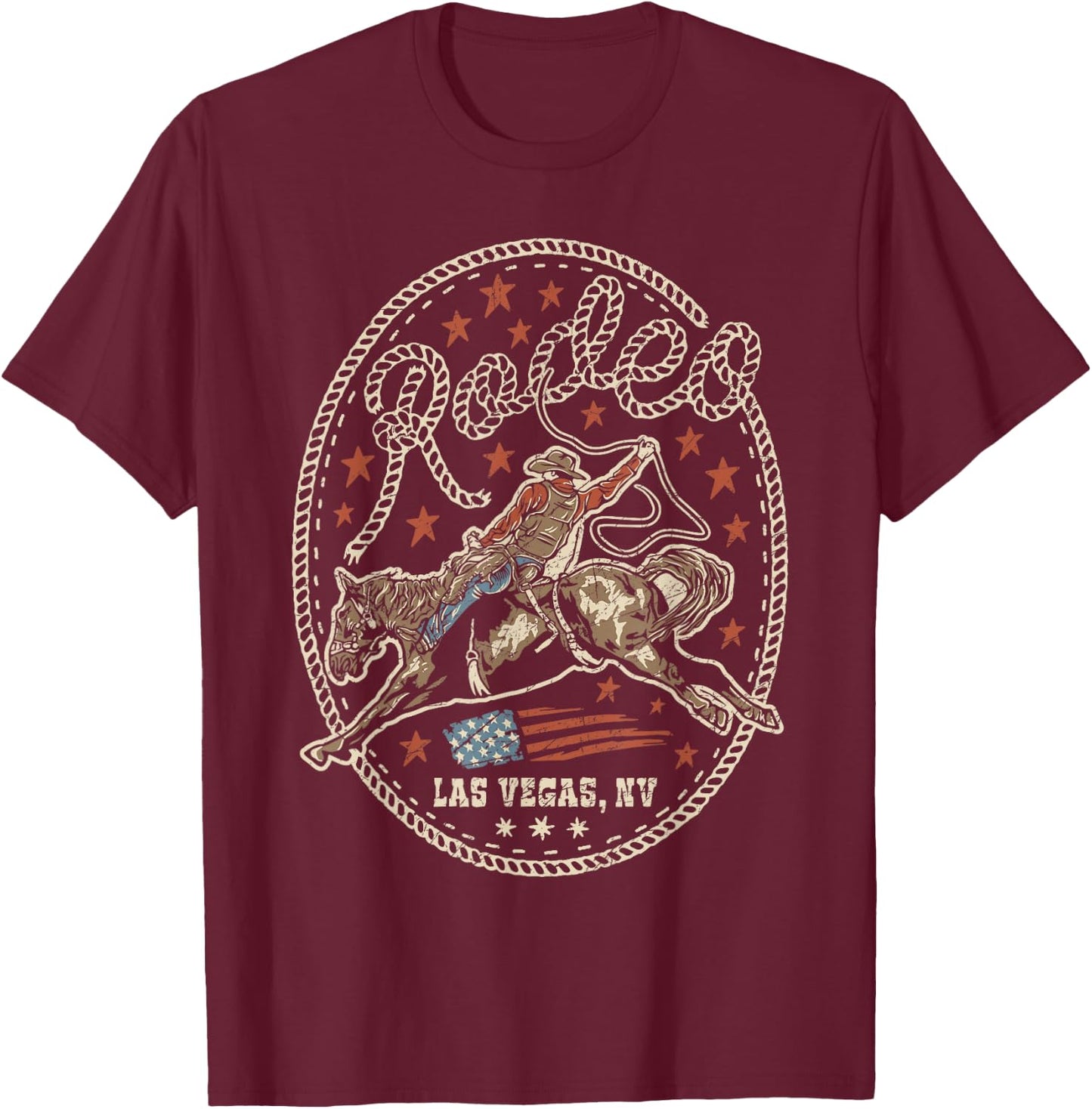Rodeo Cowboy American Flag Western Country Southern Retro T-Shirt - T-Shirt | Maroon
