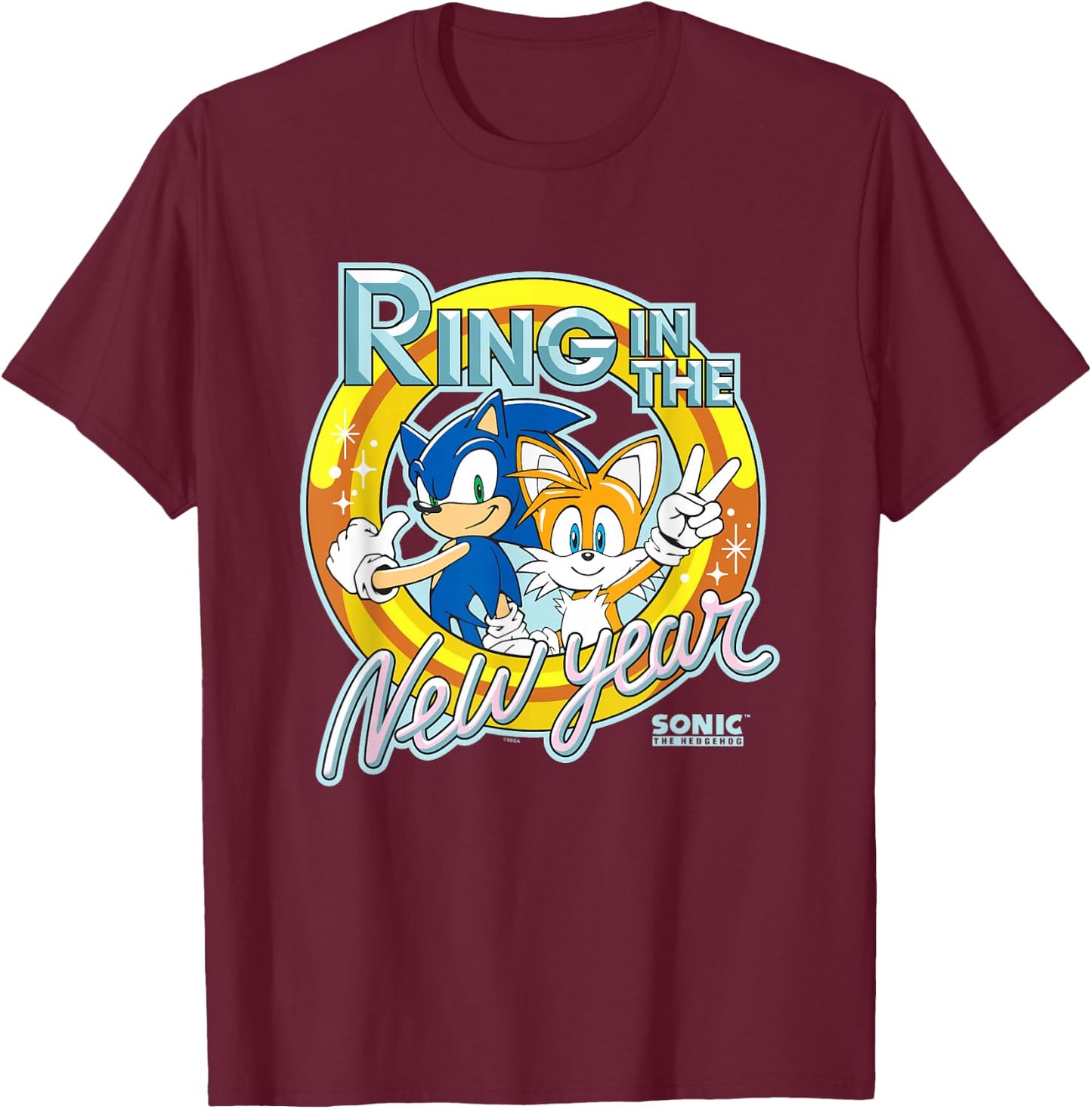 Sonic The Hedgehog New Years Ring In The New Year Vintage T-Shirt - T-Shirt | Maroon