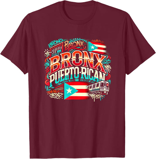Bronx Puerto Rican Boricua Flag NYC Subway CarGraffiti Fun T-Shirt - T-Shirt | Maroon