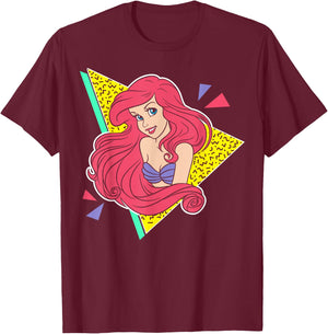 Disney Little Mermaid Ariel Retro 80's Style Graphic T-Shirt - T-Shirt | Maroon