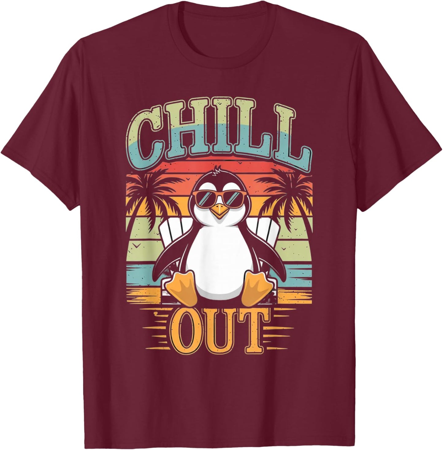 Chill Out Penguin T-Shirt - T-Shirt | Maroon