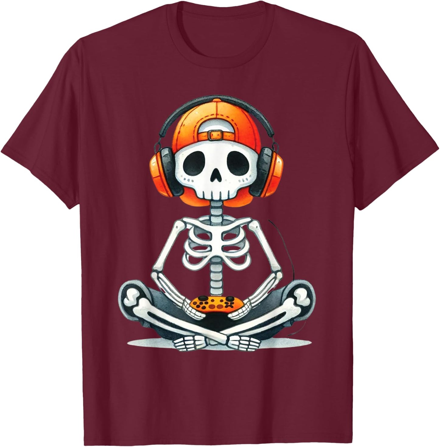 Halloween Skeleton Gamer Video Gaming Costume Boys Men Kids T-Shirt - T-Shirt | Maroon