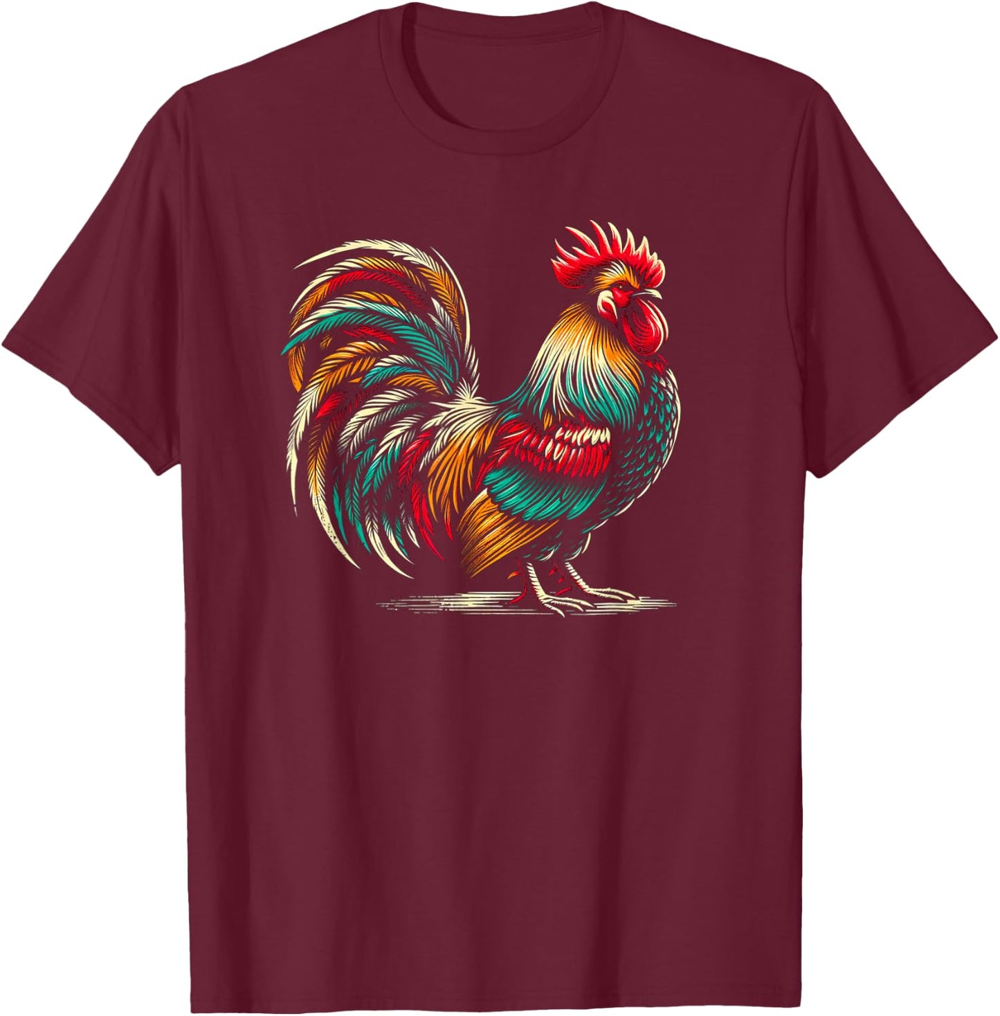 Colorful Rooster T-Shirt - T-Shirt | Maroon