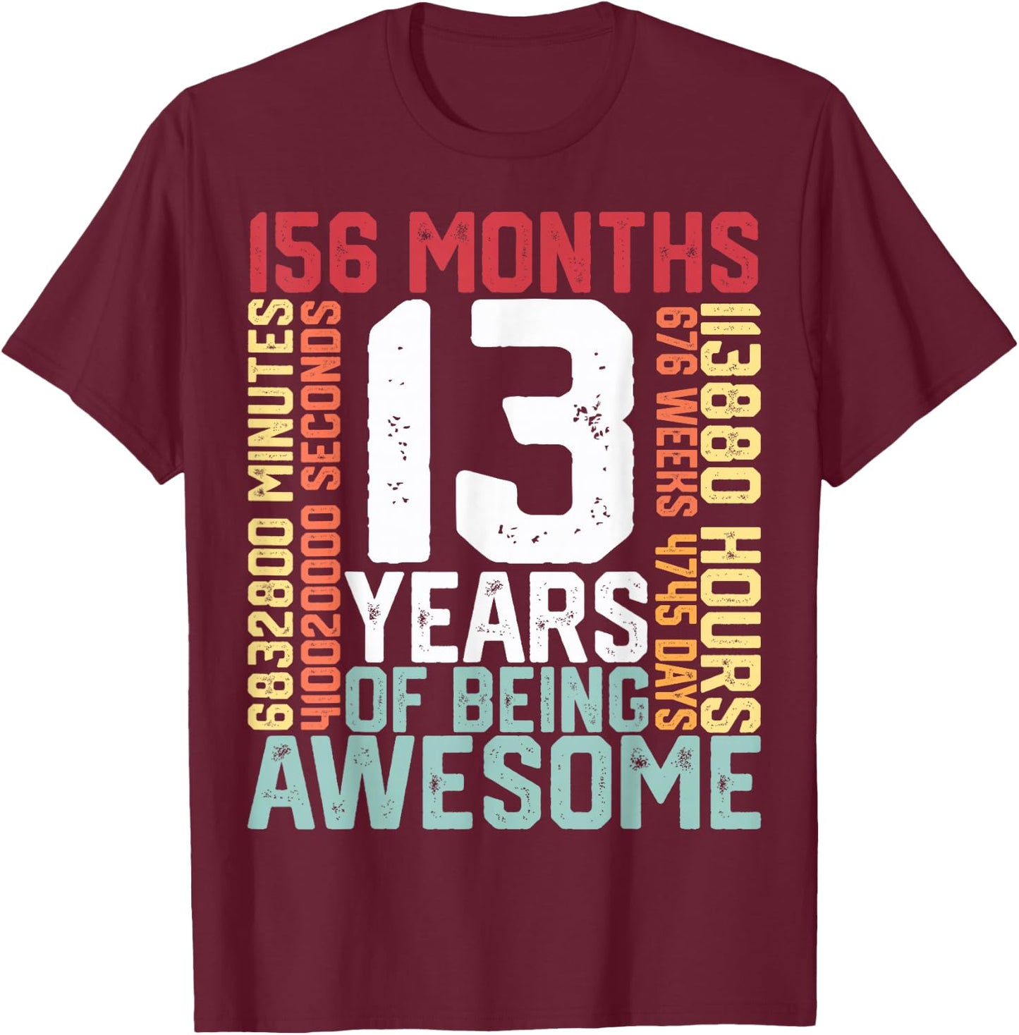 13 years of being Awesome Months weeks days special birthday T-Shirt - T-Shirt | Maroon