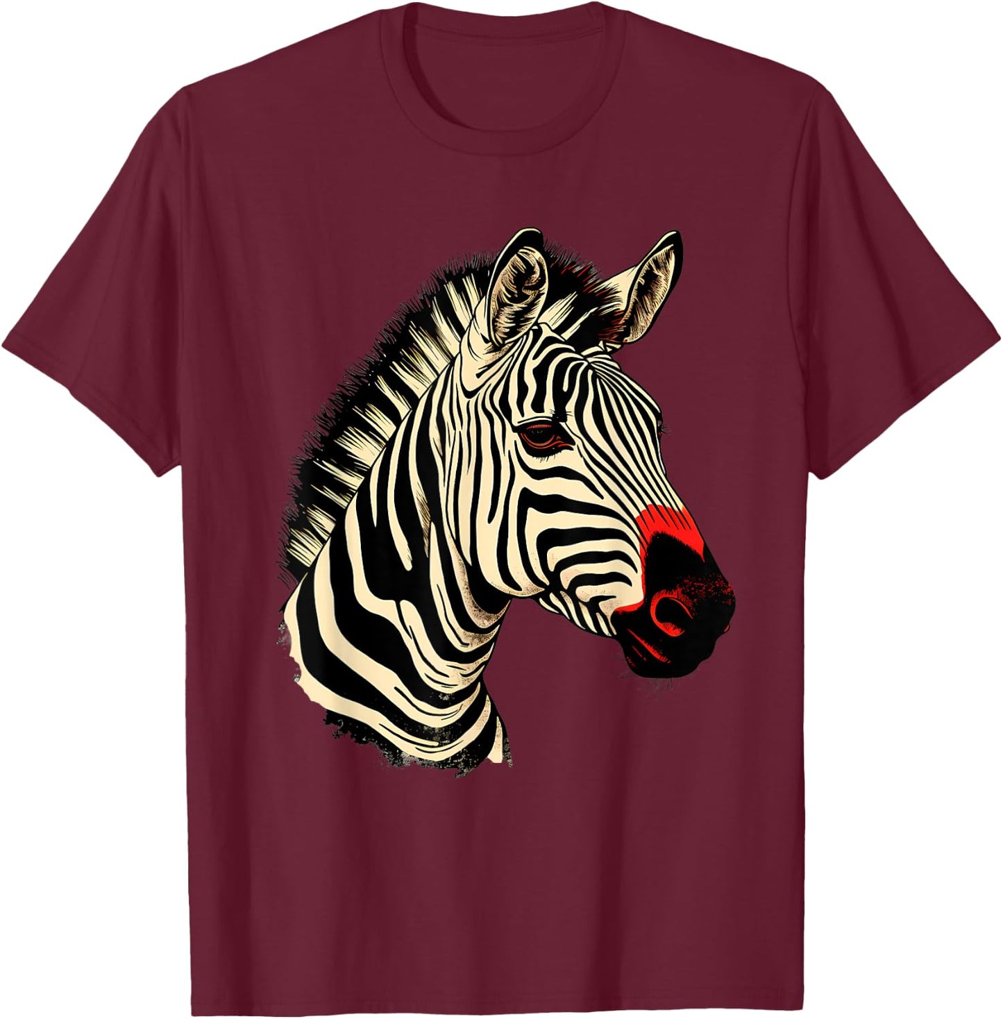 Zebra Portrait Artwork Wildlife Safari Nature Animal Art T-Shirt - T-Shirt | Maroon