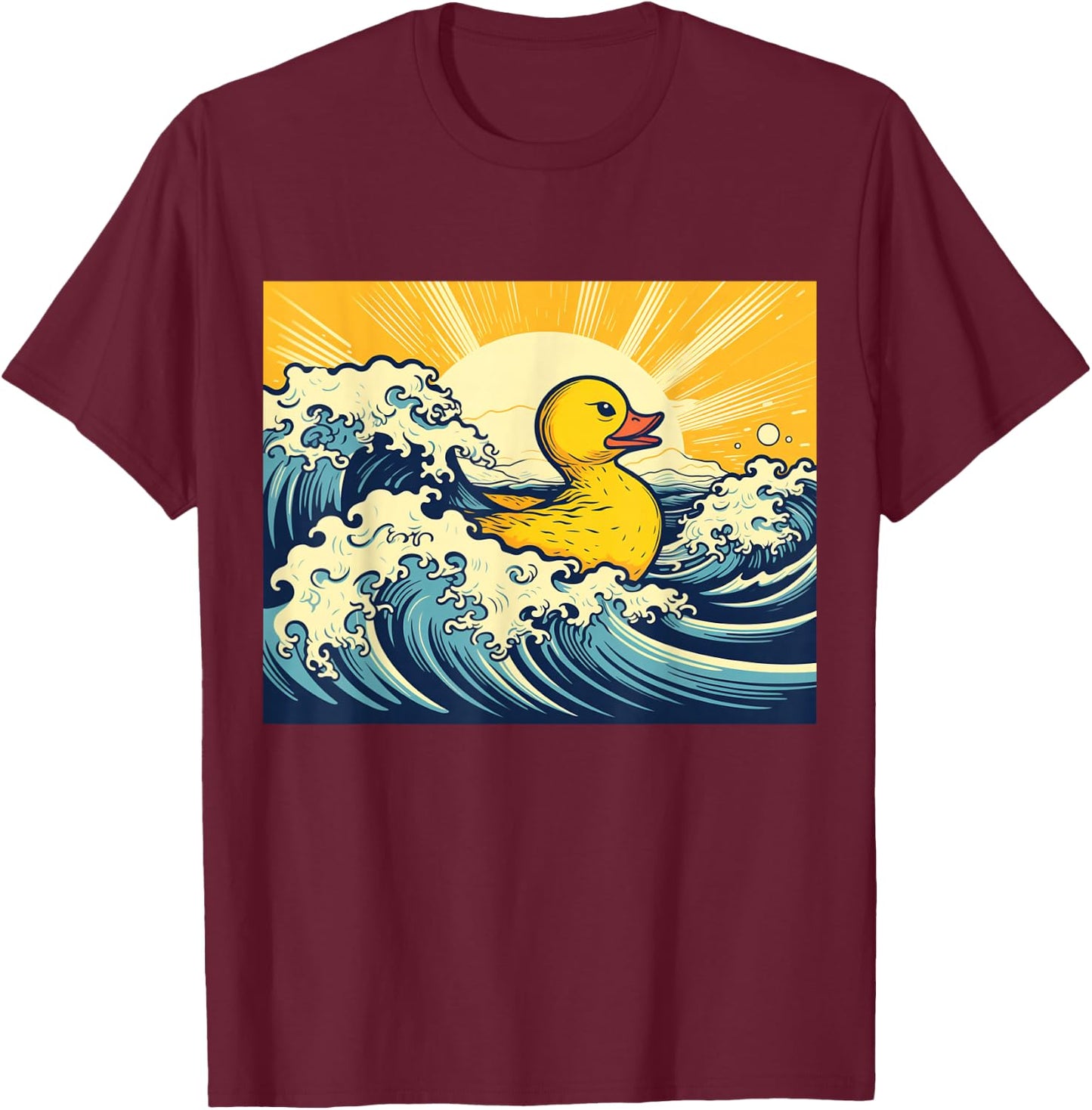 Great Wave off DUCKagawa Kanagawa Rubber Duck Woodblock T-Shirt - T-Shirt | Maroon