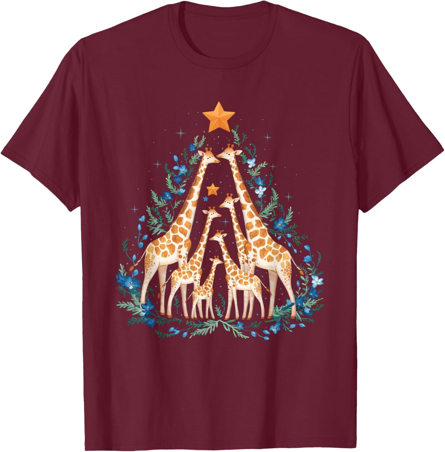 Cute Giraffes Tree Christmas Giraffe Lovers Xmas Holiday T-Shirt - T-Shirt | Maroon