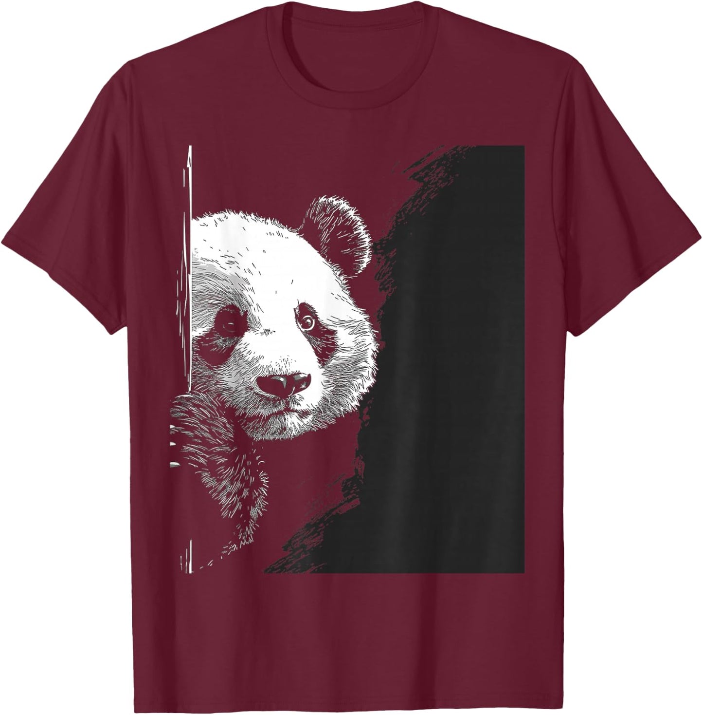 Panda Drawing Animal Motif Art Panda T-Shirt - T-Shirt | Maroon