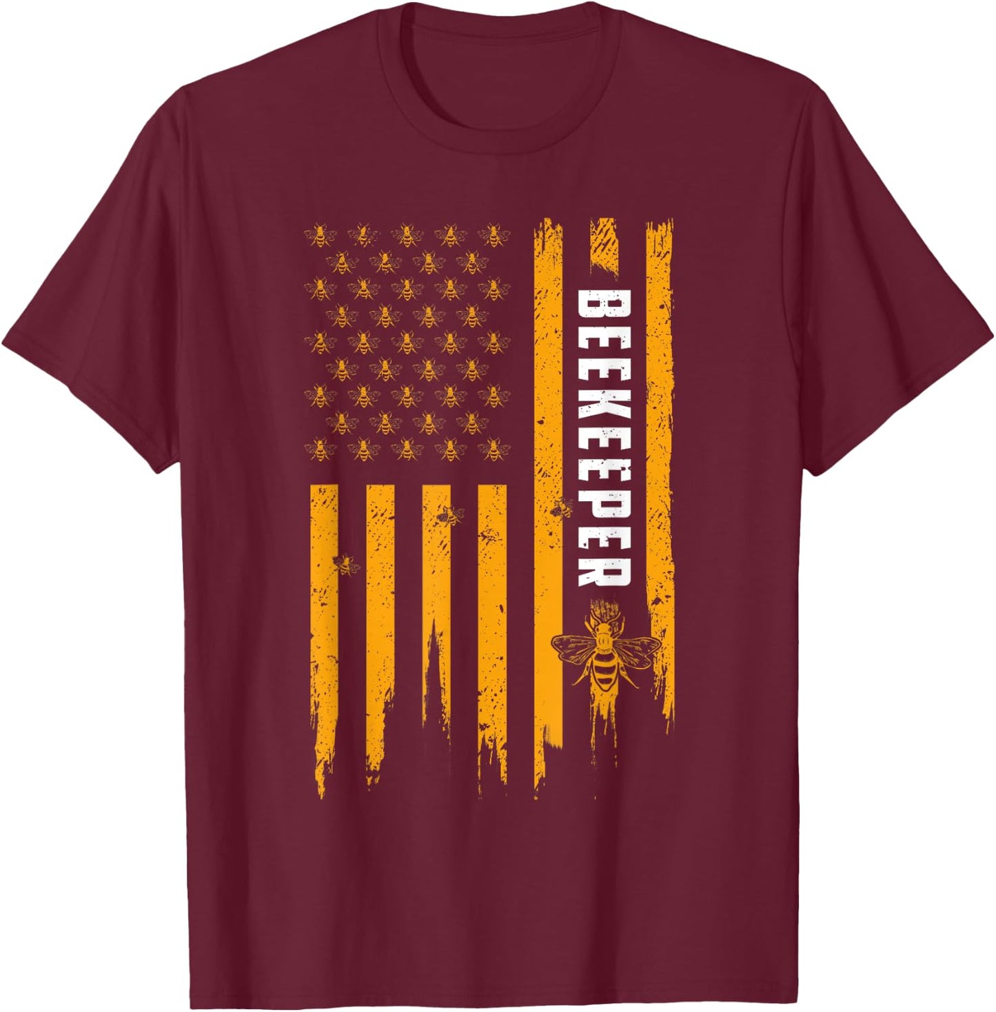 Beekeeping American Flag Honeycomb Honey Bees Beekeeper T-Shirt - T-Shirt | Maroon