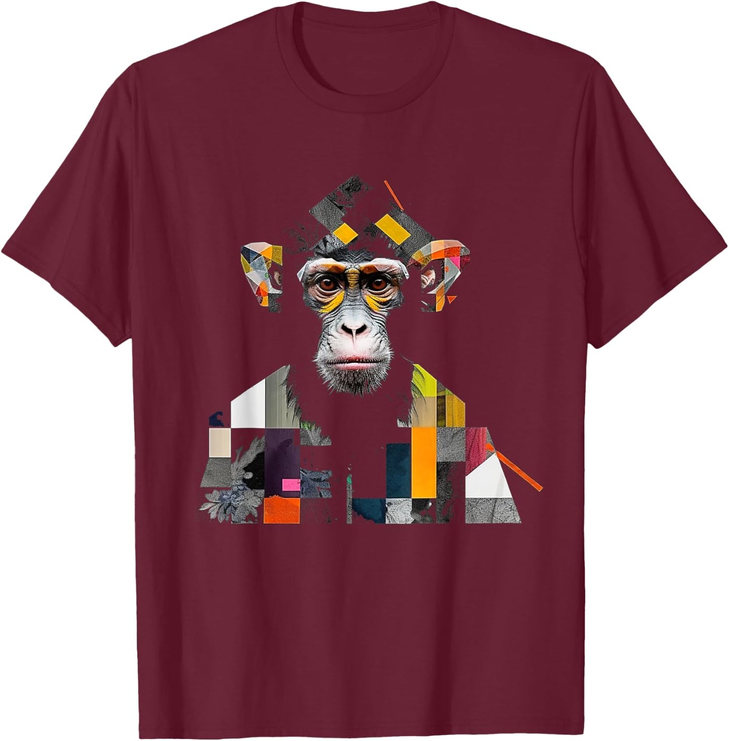 Monkey art colourful artwork zoo animal motif monkey T-Shirt - T-Shirt | Maroon
