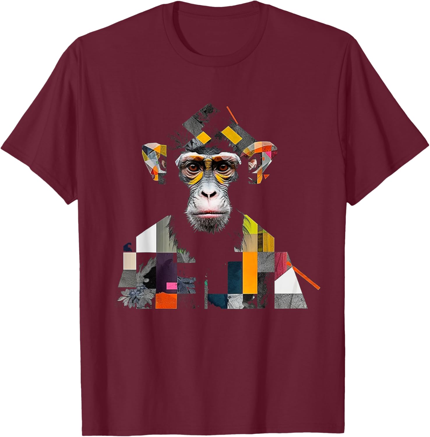 Monkey art colourful artwork zoo animal motif monkey T-Shirt - T-Shirt | Maroon