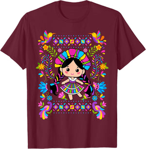 Lelé Doll Women's Querétaro México Otomí Muñequita de Trapo T-Shirt - T-Shirt | Maroon