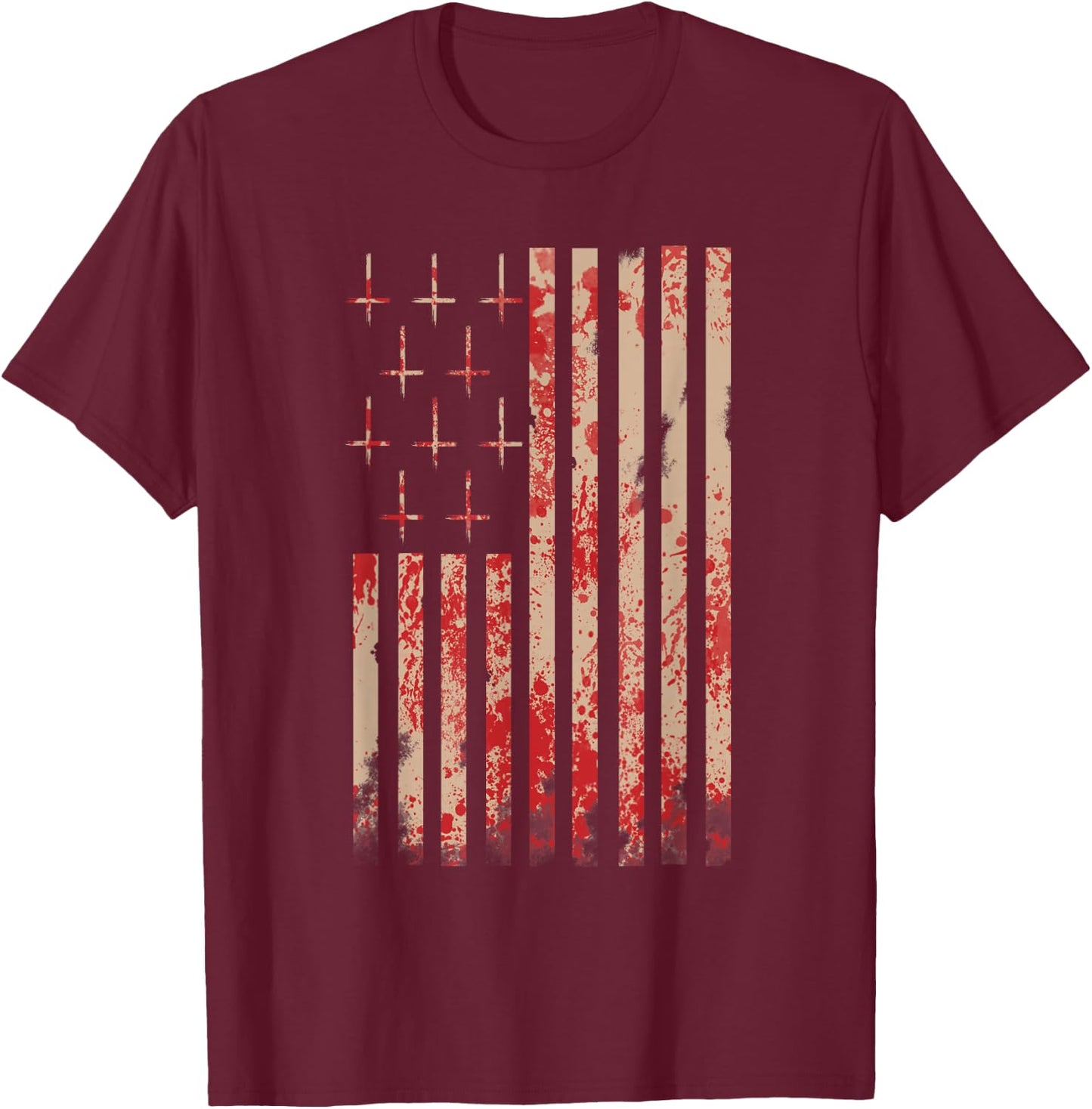 American Flag Shirt Upside Down Cross Occult Symbol Satanic T-Shirt - T-Shirt | Maroon