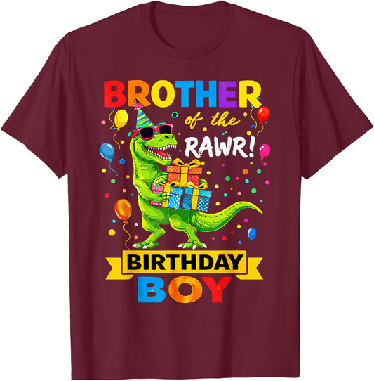 Brother of The Birthday Boy T-Rex Funny Dinosaur Boy Party T-Shirt - T-Shirt | Maroon