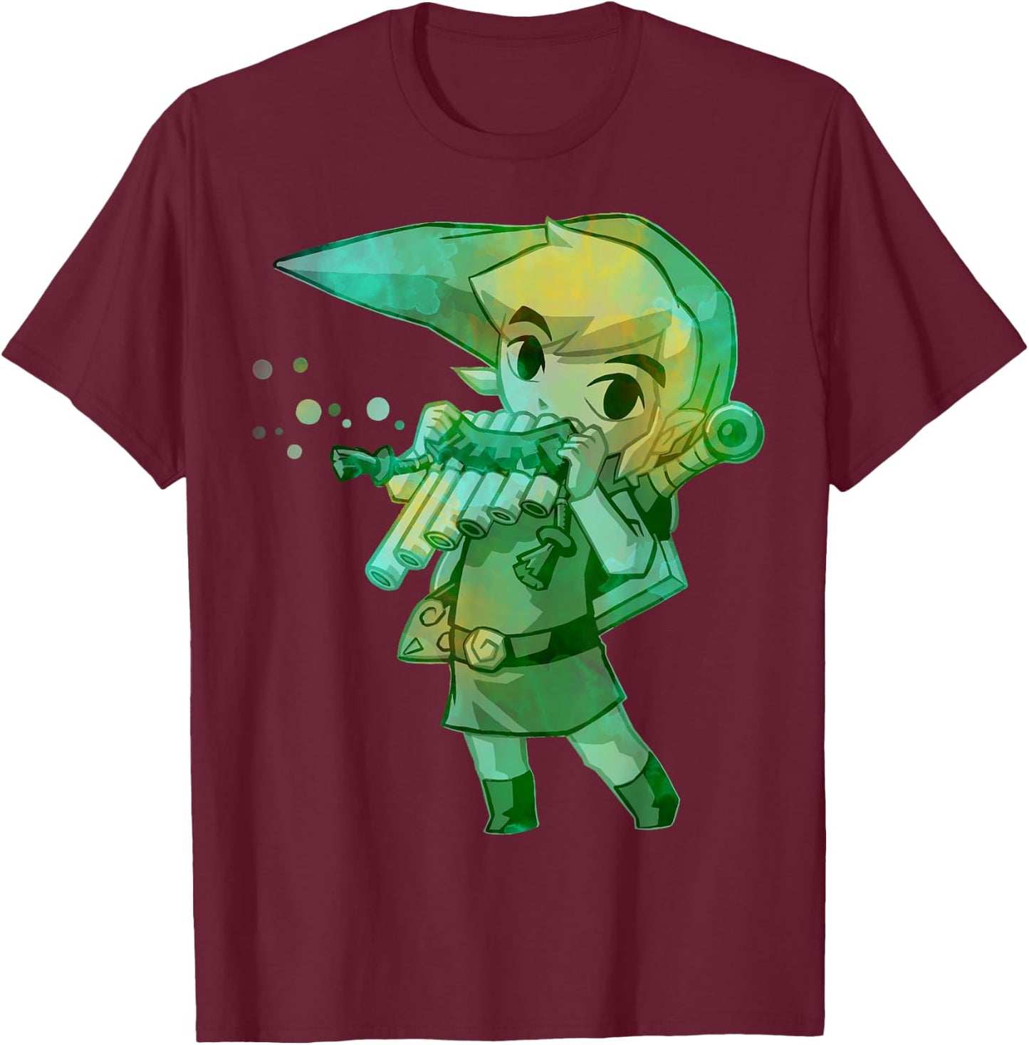 Nintendo Legend of Zelda Link Playing Music Portrait T-Shirt - T-Shirt | Maroon