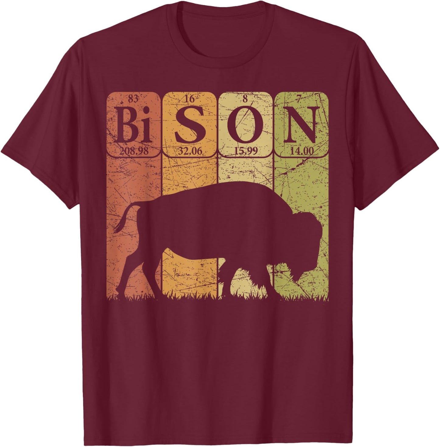 American Bison Periodic Table Elements Buffalo Retro T-Shirt - T-Shirt | Maroon