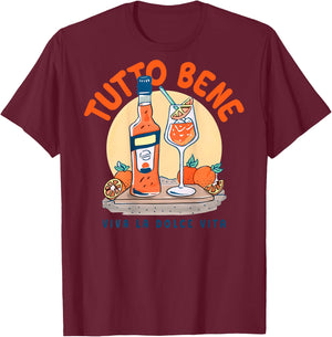 TUTTO BENE X VIVA LA DOLCE VITA APEROIL SPRITZ CLUB BACK , White T-Shirt - T-Shirt | Maroon
