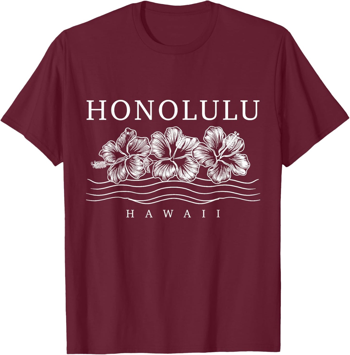 Honolulu Hawaii Hibiskus Blumen Surfer Souvenir T-Shirt - T-Shirt | Maroon