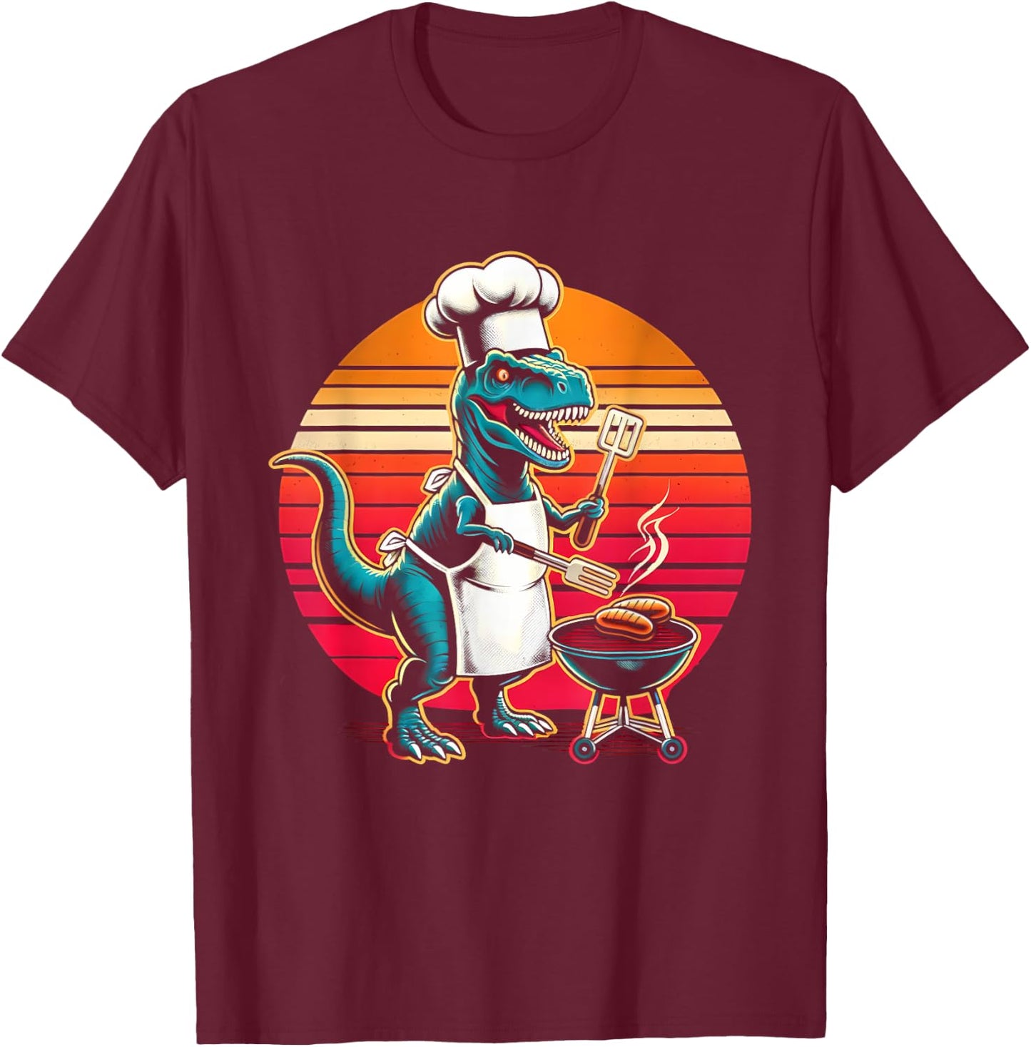 Dinosaur BBQ Chef Funny Retro Grill Master T-Rex Lover T-Shirt - T-Shirt | Maroon