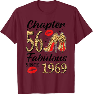 Chapter 56 Fabulous Since 1969 56th Bday High Heels Leopard T-Shirt - T-Shirt | Maroon