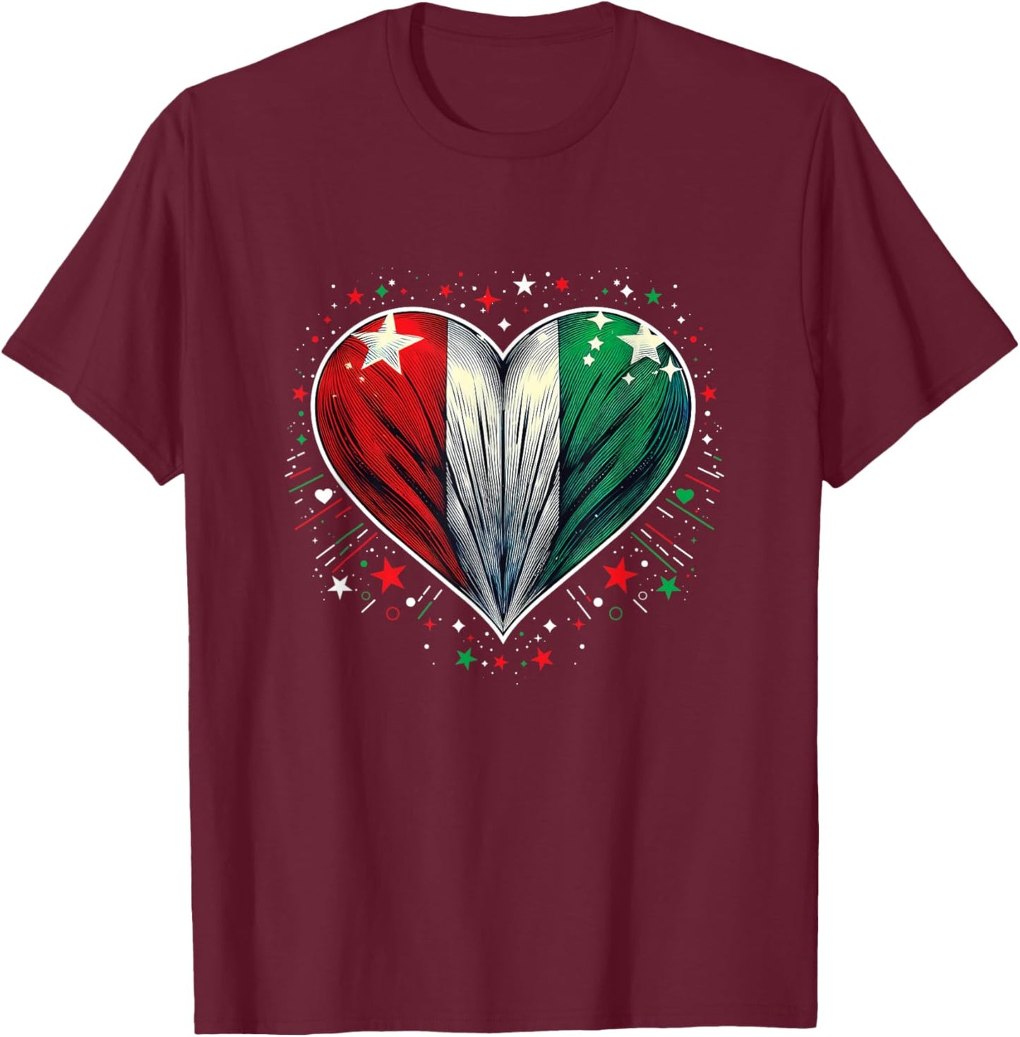 Italian Banner Heart Shape Fan Italy Flag Retro Art , black T-Shirt - T-Shirt | Maroon