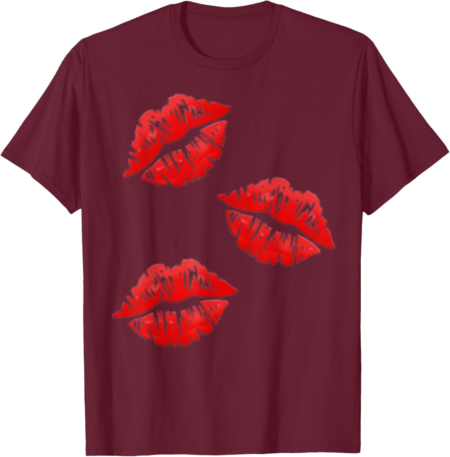 Kissing Lips | Kissing Face | Red Lipstick Kissing On Kiss T-Shirt - T-Shirt | Maroon