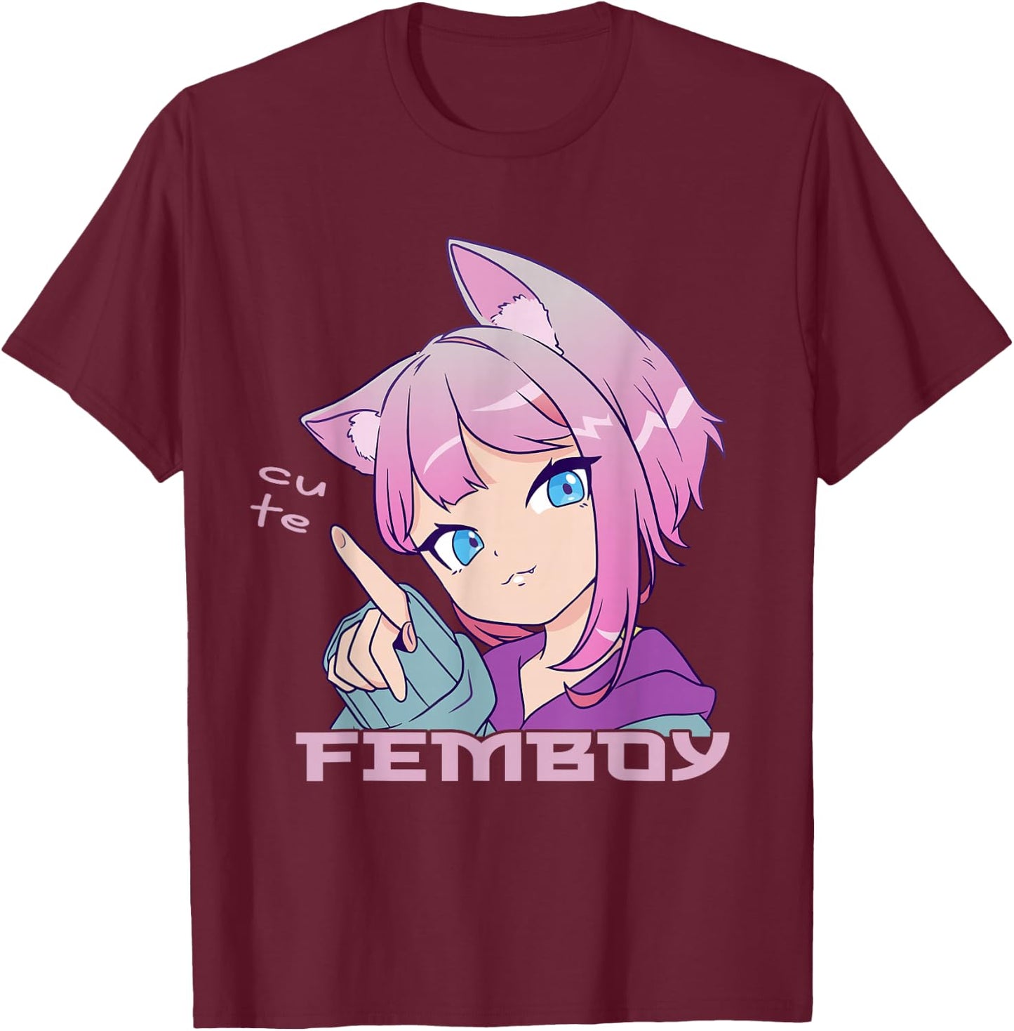 Femboy Anime Neko Femboy Anime Süßer Femboy T-Shirt - T-Shirt | Maroon