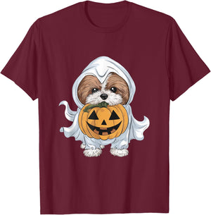 Shih Tzu Ghost Dog Halloween T-Shirt - T-Shirt | Maroon
